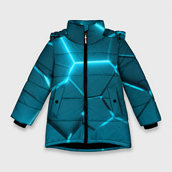 Куртка зимняя для девочки Ледяные неоновые геометрические плиты, цвет: 3D-черный