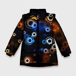 Куртка зимняя для девочки Круги на черном фоне, цвет: 3D-черный