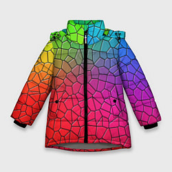 Куртка зимняя для девочки Разноцветное витражное стекло, цвет: 3D-светло-серый
