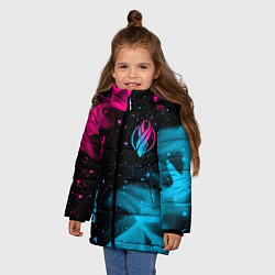 Куртка зимняя для девочки Dead Space - neon gradient: символ и надпись верти, цвет: 3D-черный — фото 2