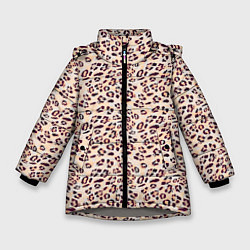 Куртка зимняя для девочки Коричневый с бежевым леопардовый узор, цвет: 3D-светло-серый