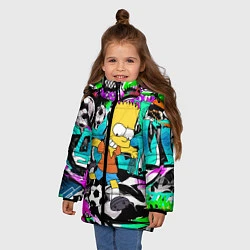 Куртка зимняя для девочки Барт Симпсон - центр-форвард на фоне граффити, цвет: 3D-красный — фото 2