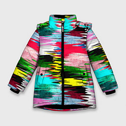 Куртка зимняя для девочки Абстрактный многоцветный неоновый узор, цвет: 3D-черный