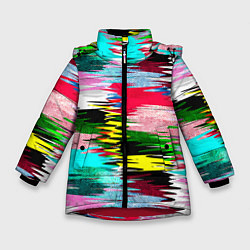 Куртка зимняя для девочки Абстрактный многоцветный неоновый узор, цвет: 3D-красный