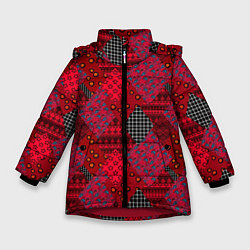 Зимняя куртка для девочки Красный лоскутный узор пэчворк