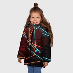 Куртка зимняя для девочки Неоновые лучи на тёмной поверхности, цвет: 3D-светло-серый — фото 2