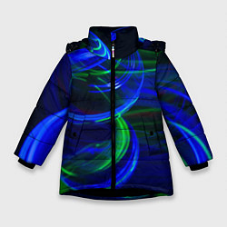 Куртка зимняя для девочки Неоновые лучи и шар во тьме, цвет: 3D-черный