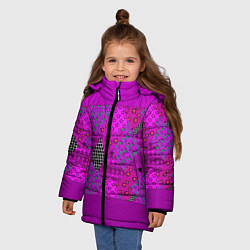 Куртка зимняя для девочки Малиновый комбинированный узор пэчворк, цвет: 3D-светло-серый — фото 2