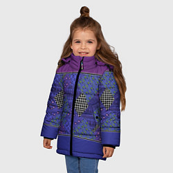 Куртка зимняя для девочки Combined burgundy-blue pattern with patchwork, цвет: 3D-светло-серый — фото 2