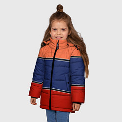 Куртка зимняя для девочки Combined pattern striped orange red blue, цвет: 3D-светло-серый — фото 2