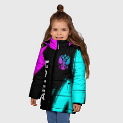 Куртка зимняя для девочки Антон и неоновый герб России: надпись, символ, цвет: 3D-черный — фото 2