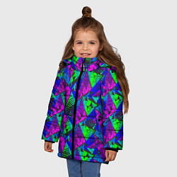 Куртка зимняя для девочки Неоновый абстрактный геометрический узор, цвет: 3D-черный — фото 2