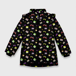 Зимняя куртка для девочки 90s pattern on black