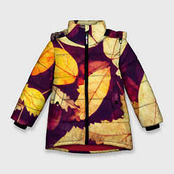 Куртка зимняя для девочки Осенняя листва узор, цвет: 3D-красный