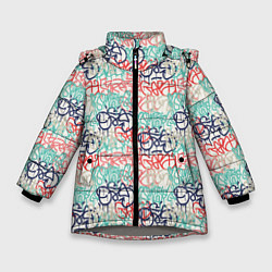 Куртка зимняя для девочки Пять оттенков граффити, цвет: 3D-светло-серый