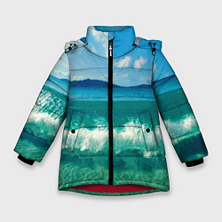 Куртка зимняя для девочки Волна набегает на берег, цвет: 3D-красный