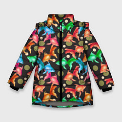Куртка зимняя для девочки Разноцветные рыбы паттерн, цвет: 3D-светло-серый