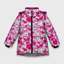 Куртка зимняя для девочки Розовые черепа паттерн, цвет: 3D-светло-серый