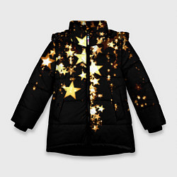 Куртка зимняя для девочки Золотые праздничные звезды, цвет: 3D-черный