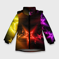 Куртка зимняя для девочки Звёзды с неоновым свечением, цвет: 3D-светло-серый