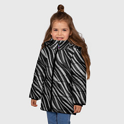 Куртка зимняя для девочки Полосатый черно-серый узор Зебра, цвет: 3D-светло-серый — фото 2