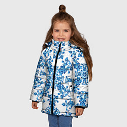 Куртка зимняя для девочки Гжель узор цветы, цвет: 3D-светло-серый — фото 2