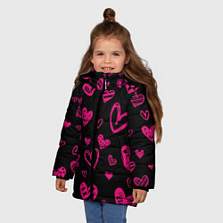 Куртка зимняя для девочки Розовые сердца, цвет: 3D-красный — фото 2