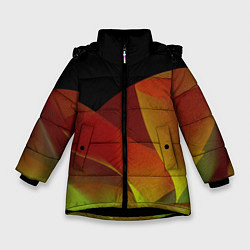 Куртка зимняя для девочки Абстрактная ассиметричная оранжевая волна, цвет: 3D-черный