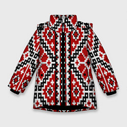 Куртка зимняя для девочки Вышивка геометрический узор крест, цвет: 3D-черный