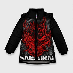 Куртка зимняя для девочки Samurai - Red logo - Cyberpunk 2077, цвет: 3D-светло-серый
