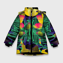 Куртка зимняя для девочки Цветная абстрактная полоса графика, цвет: 3D-черный