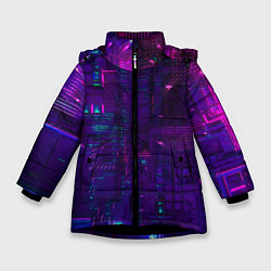 Куртка зимняя для девочки Матричная вселенная неон, цвет: 3D-черный
