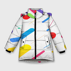 Куртка зимняя для девочки Разноцветные круги и полосы, цвет: 3D-светло-серый