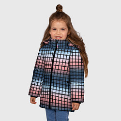 Куртка зимняя для девочки Разноцветный коралловый с синим узор клетка, цвет: 3D-светло-серый — фото 2