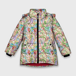 Куртка зимняя для девочки Абстракция полевые цветы акварель, цвет: 3D-красный