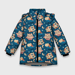 Куртка зимняя для девочки Совушки в ночи, цвет: 3D-светло-серый