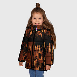 Куртка зимняя для девочки Абстрактное множество оранжевых фигур во тьме, цвет: 3D-красный — фото 2