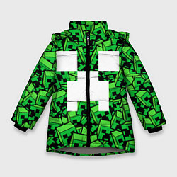 Куртка зимняя для девочки Головы криперов - Майнкрафт, цвет: 3D-светло-серый