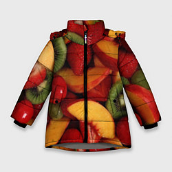 Куртка зимняя для девочки Фруктово ягодный фон, цвет: 3D-светло-серый