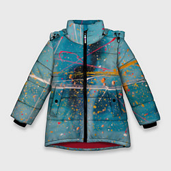Куртка зимняя для девочки Абстрактный голубой фон, тени и краски, цвет: 3D-красный