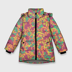Куртка зимняя для девочки Цифровой камуфляж - сиренево-зеленый, цвет: 3D-светло-серый