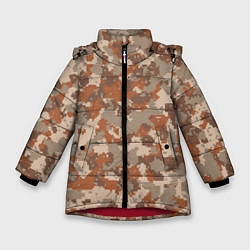 Зимняя куртка для девочки Цифровой камуфляж - серо-коричневый