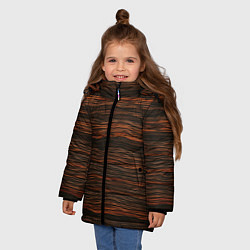 Куртка зимняя для девочки Оранжевые абстрактные волны материи, цвет: 3D-красный — фото 2