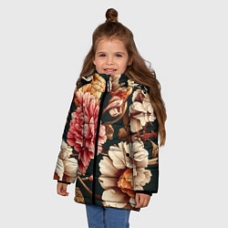 Куртка зимняя для девочки Цветы в стиле рококо, цвет: 3D-черный — фото 2