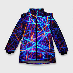 Куртка зимняя для девочки Красно-синие неоновые линии, цвет: 3D-светло-серый