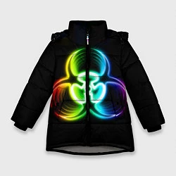 Куртка зимняя для девочки Biohazard - неоновый знак, цвет: 3D-светло-серый