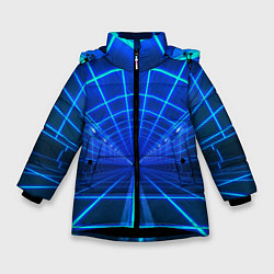 Куртка зимняя для девочки Неоновый туннель, цвет: 3D-черный