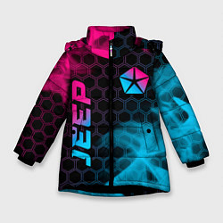 Куртка зимняя для девочки Jeep - neon gradient: надпись, символ, цвет: 3D-черный
