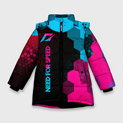 Куртка зимняя для девочки Need for Speed - neon gradient: по-вертикали, цвет: 3D-черный