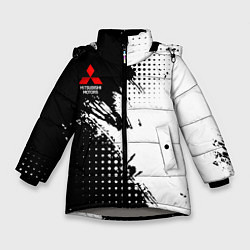 Куртка зимняя для девочки Mitsubishi - черно-белая абстракция, цвет: 3D-светло-серый